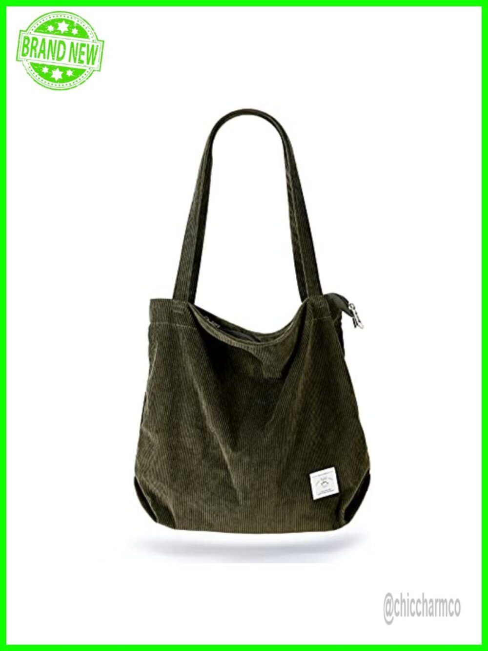 Corduroy Tote Bag Zipper Casual Handbag Shoulder Bag Big Capacity Pockets